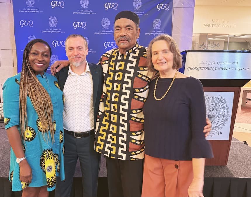 Ade & Enrick with Dr. Maurice Jackson and Laura Jackson at the Georgetown University Qatar Black History Month exhibition.