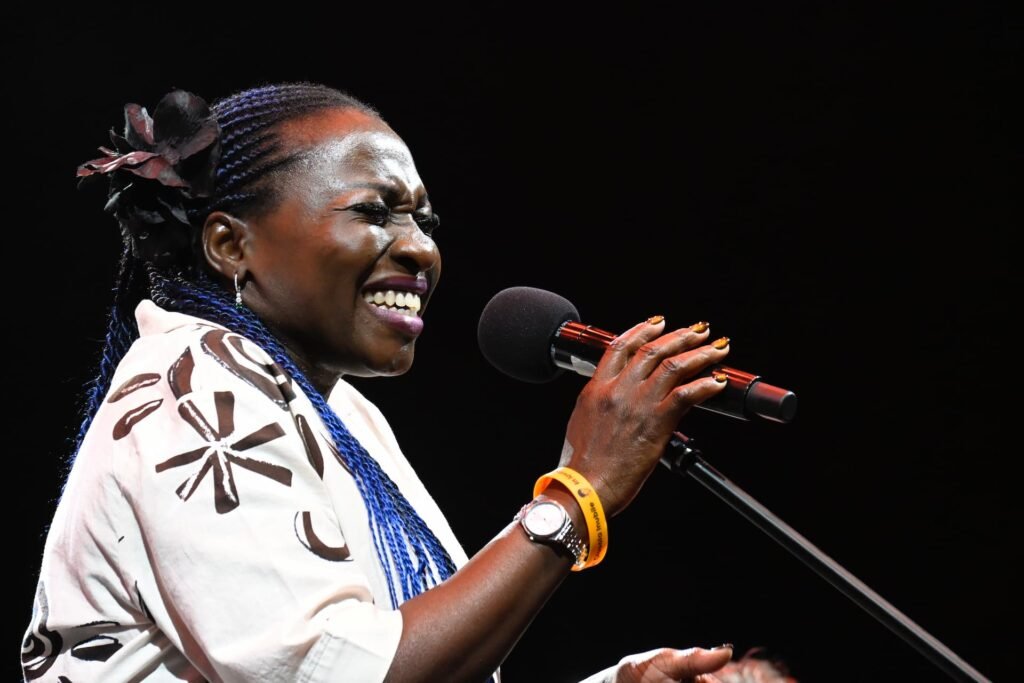 Ade Inubile performing live jazz vocals at the Katara Jazz Festival in Doha, Qatar, with the Ade Inubile Trio.