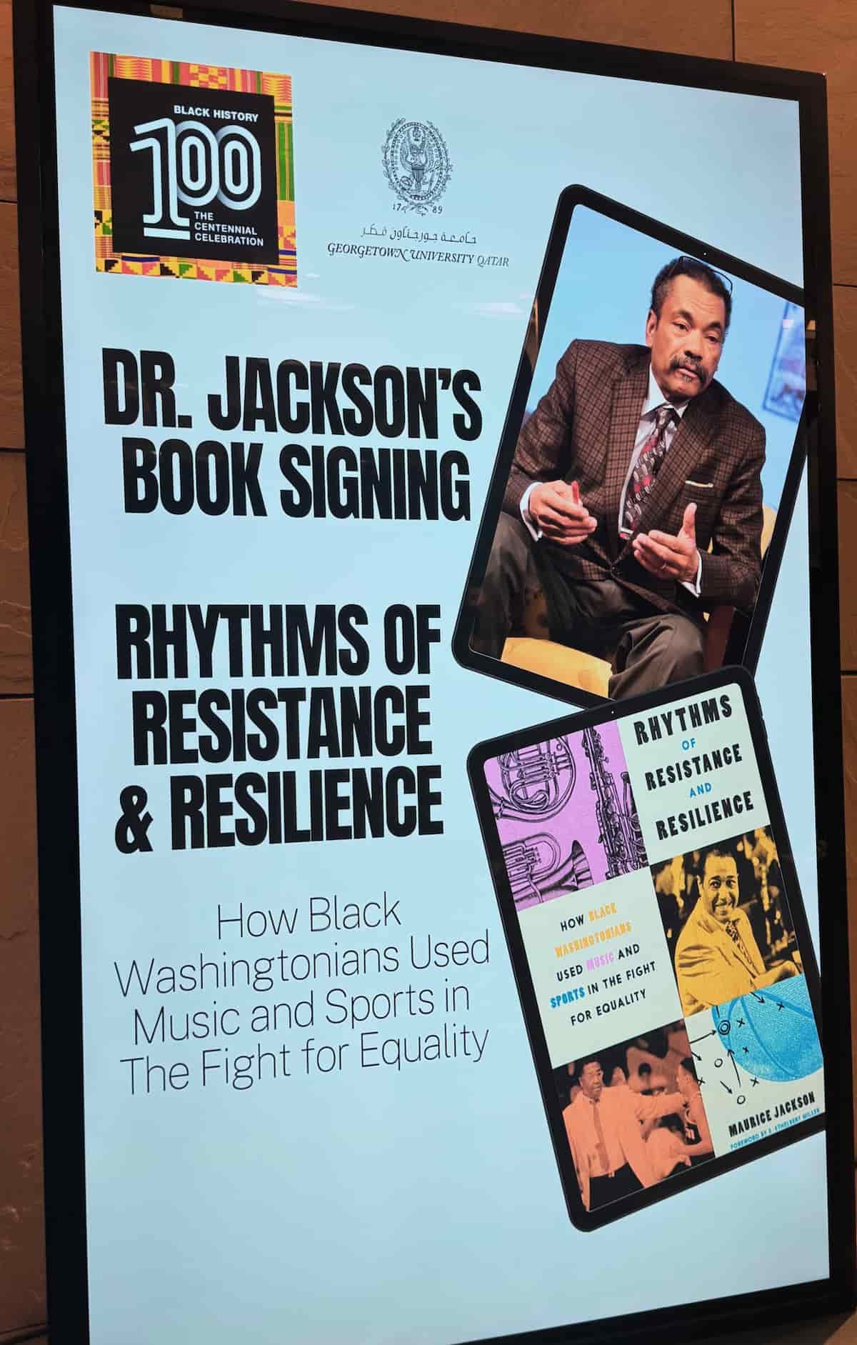 Dr. Maurice Jackson's Rhythms of Resistance book signing event featuring live music by Ade & Enrick in Doha.